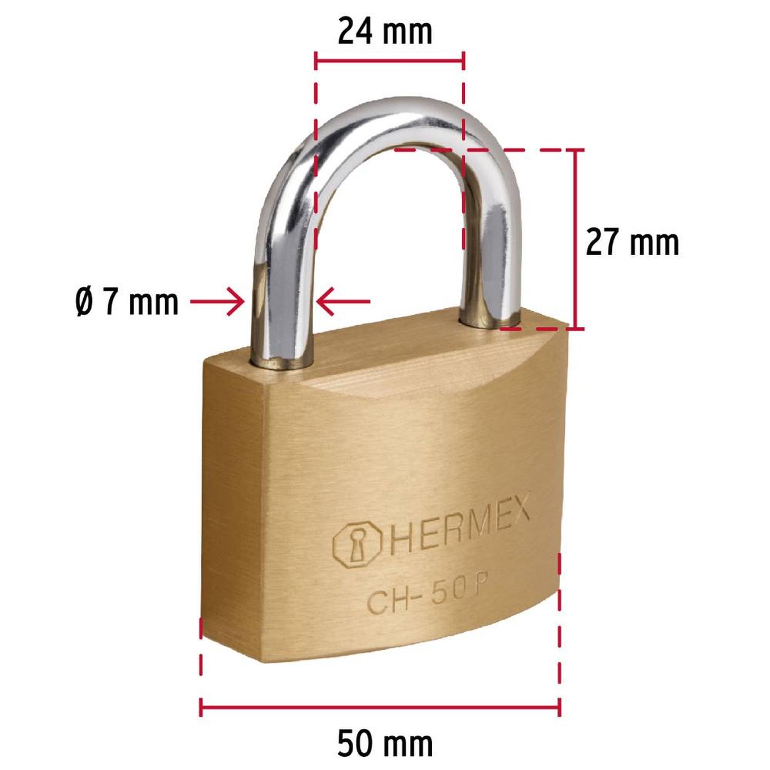 CANDADO DE HIERRO 50 MM ARCO CORTO CON LLAVE TRADICIONAL NIVEL 3 HERMEX 23519 - 3