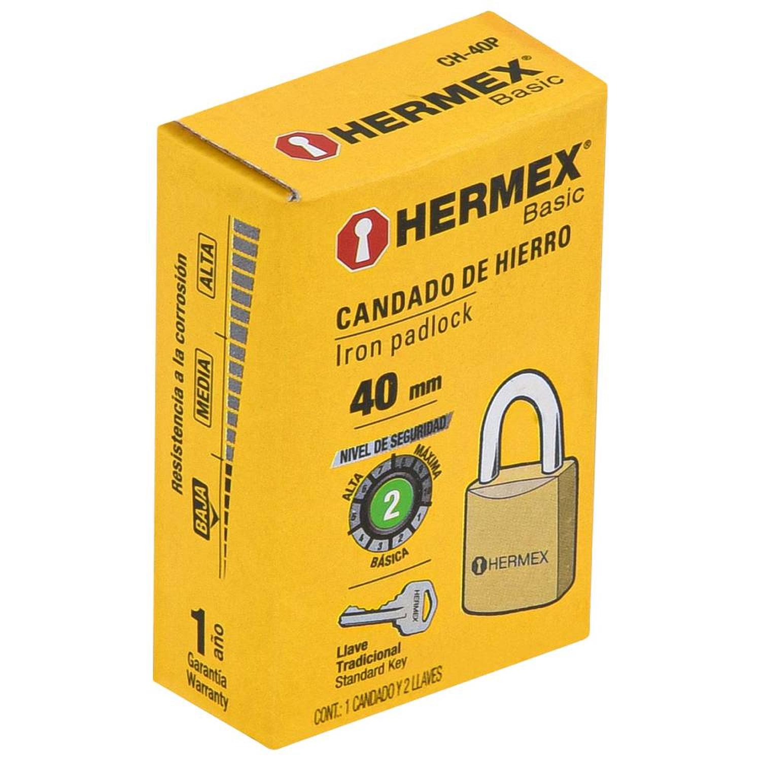 CANDADO DE HIERRO 40 MM ARCO CORTO CON LLAVE TRADICIONAL NIVEL 2 HERMEX 23518 - 2