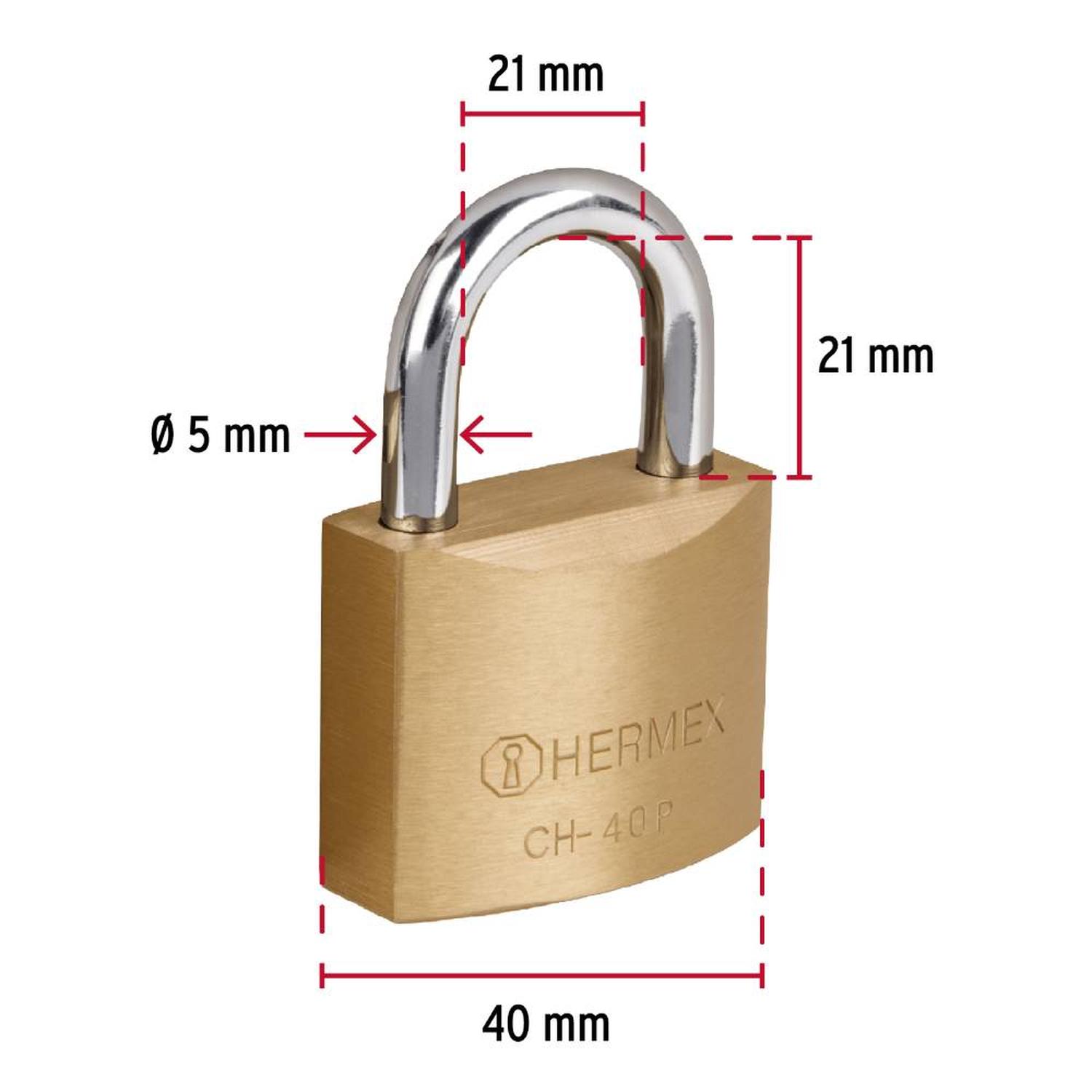 CANDADO DE HIERRO 40 MM ARCO CORTO CON LLAVE TRADICIONAL NIVEL 2 HERMEX 23518 - 3