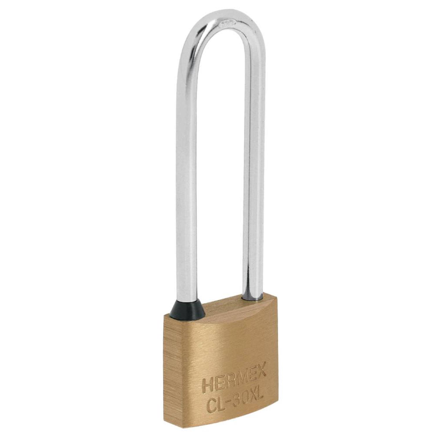 CANDADO DE HIERRO 30 MM ARCO EXTRA LARGO CON LLAVE TRADICIONAL NIVEL 4 HERMEX 43440 - 1