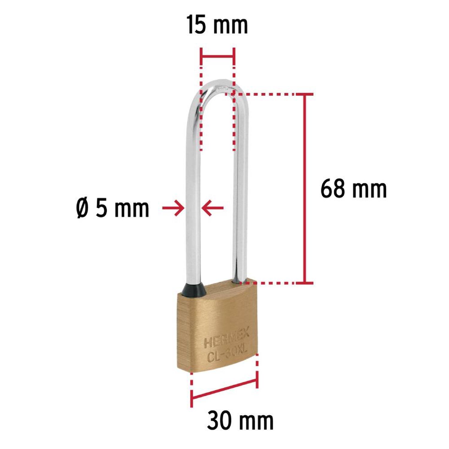 CANDADO DE HIERRO 30 MM ARCO EXTRA LARGO CON LLAVE TRADICIONAL NIVEL 4 HERMEX 43440 - 3