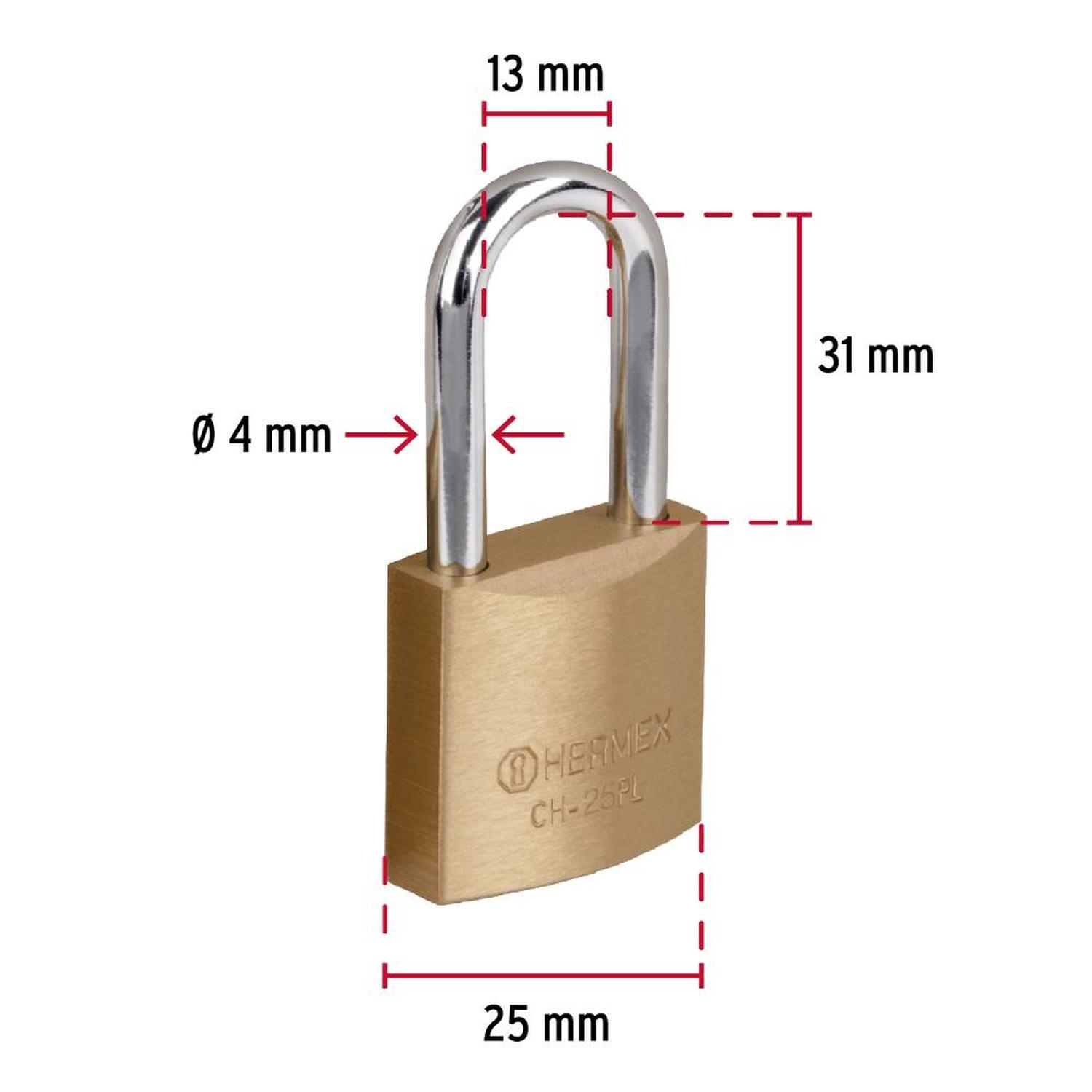 CANDADO DE HIERRO 25 MM ARCO LARGO CON LLAVE TRADICIONAL NIVEL 1 HERMEX 27069 - 3