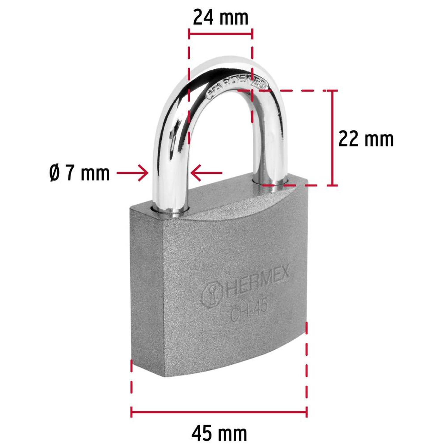 CANDADO DE HIERRO ARCO CORTO 45 MM CON LLAVE TRADICIONAL NIVEL 4 HERMEX 43316 - 3