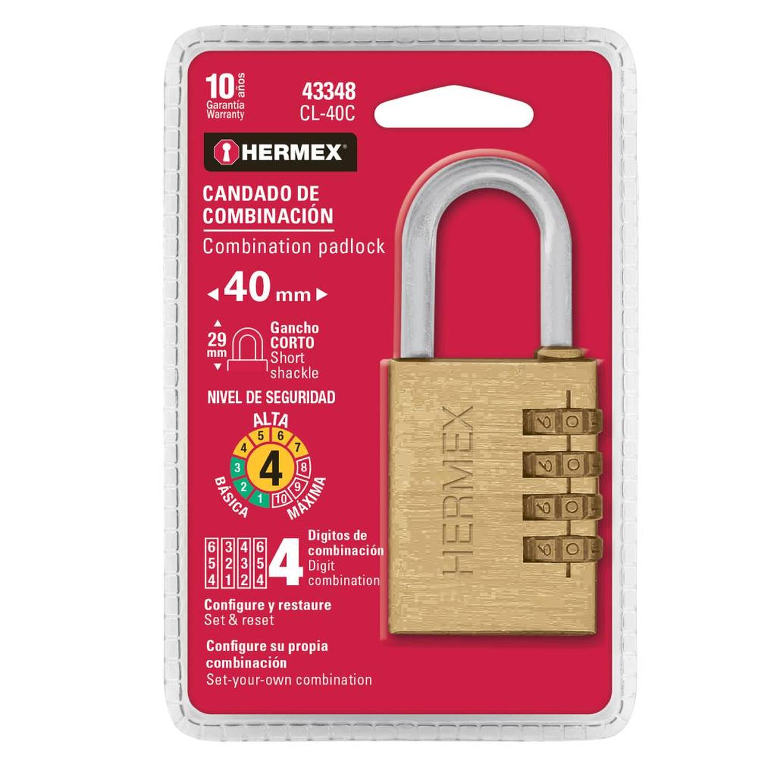 CANDADO DE LATON 40 MM DE COMBINACIÓN 4 DIGITOS NIVEL 4 HERMEX 43348 - 2