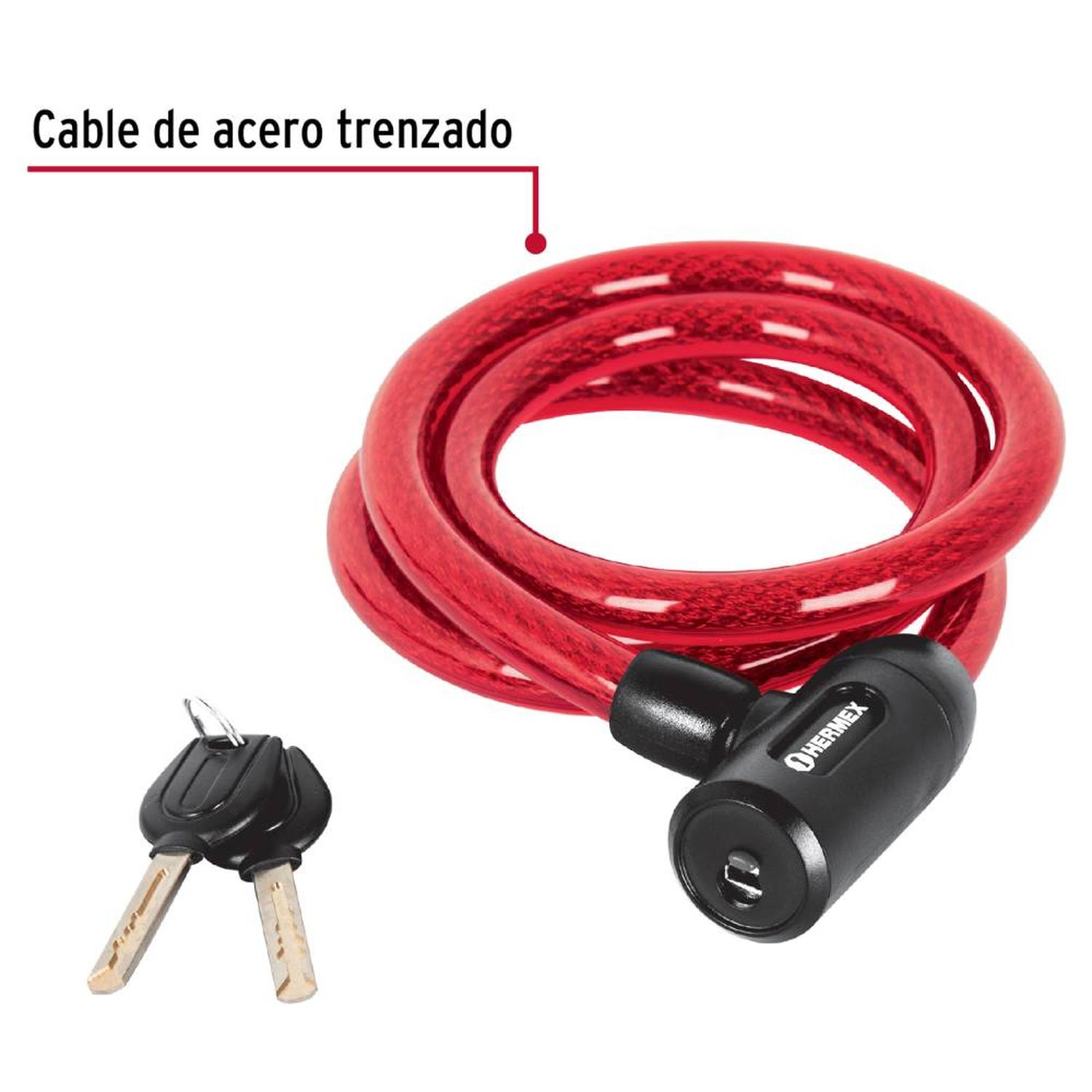 CANDADO DE CABLE DE ACERO 15 MM X 1,20 M CON LLAVE TIPO AUTOMOTRIZ HERMEX 43920 - 3