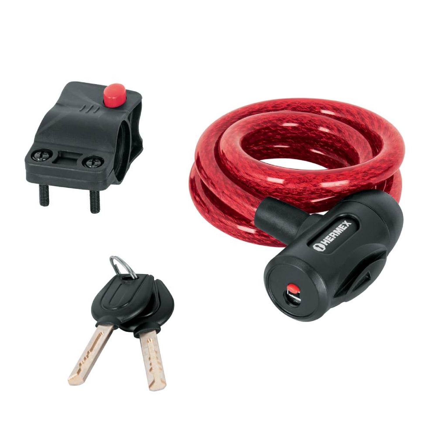 CANDADO DE CABLE DE ACERO 12 MM X 1 M CON LLAVE TIPO AUTOMOTRIZ HERMEX 43923 - 2