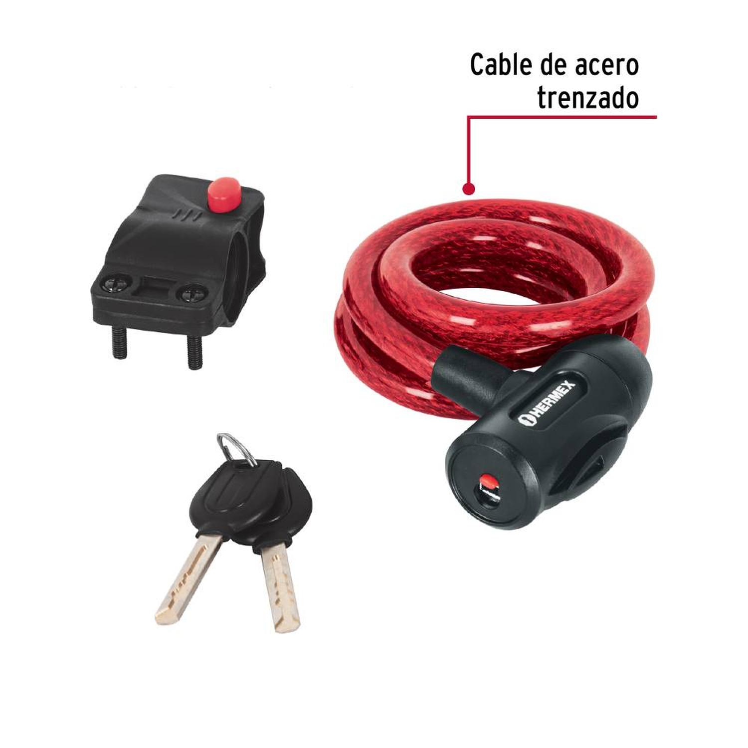 CANDADO DE CABLE DE ACERO 12 MM X 1 M CON LLAVE TIPO AUTOMOTRIZ HERMEX 43923 - 3