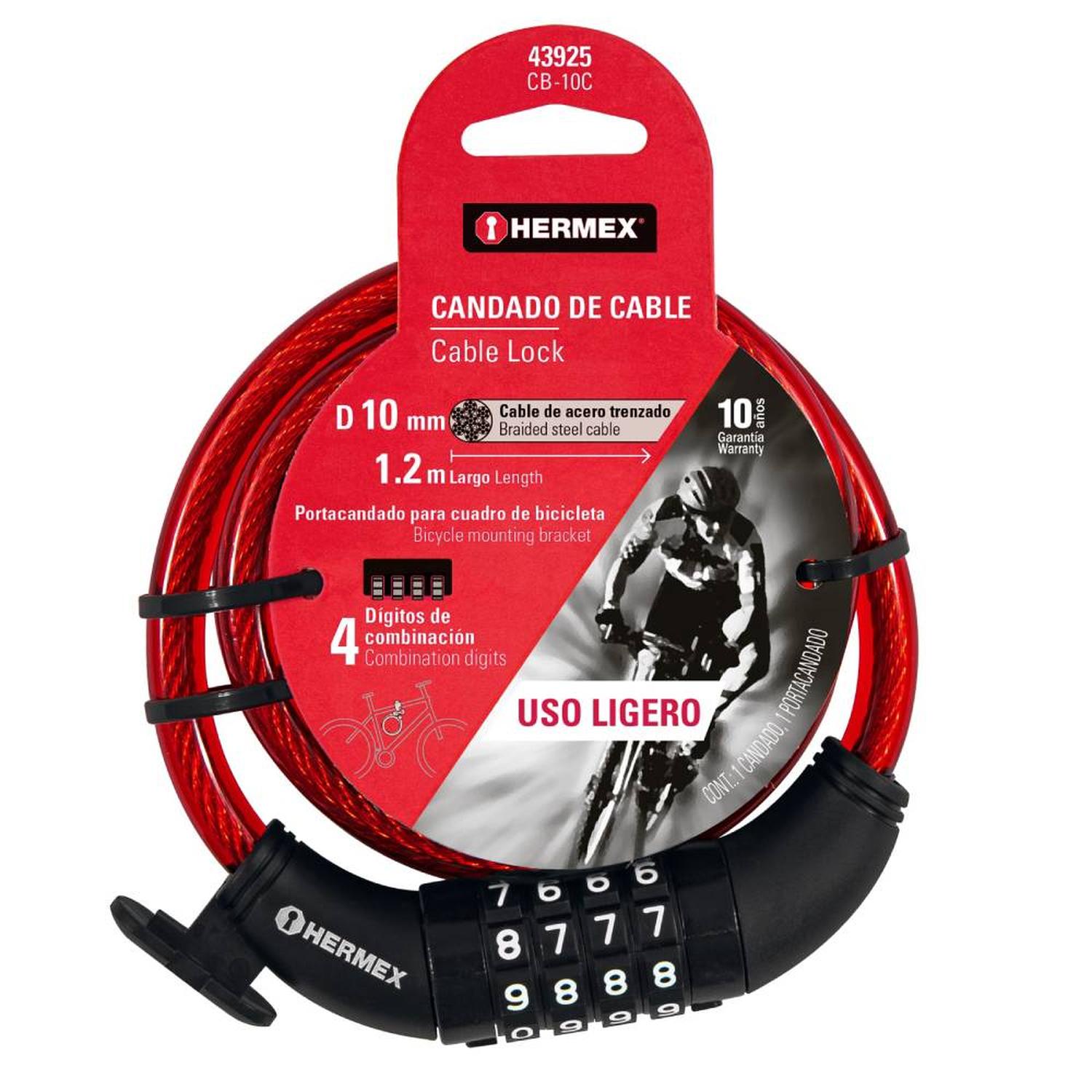 CANDADO DE CABLE DE ACERO 10 MM X 1.20 M CON COMBINACIÓN HERMEX 43925 - 1