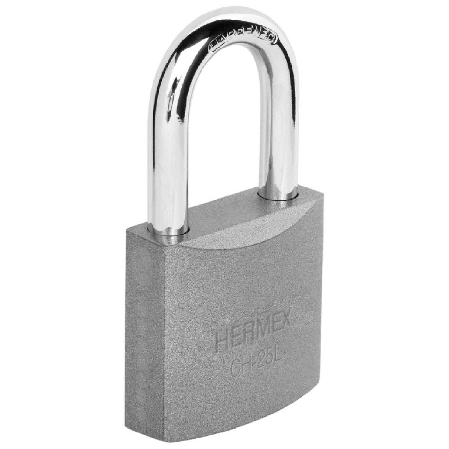 CANDADO DE HIERRO ARCO LARGO 25 MM CON LLAVE TRADICIONAL NIVEL 2 HERMEX 43797 - 1