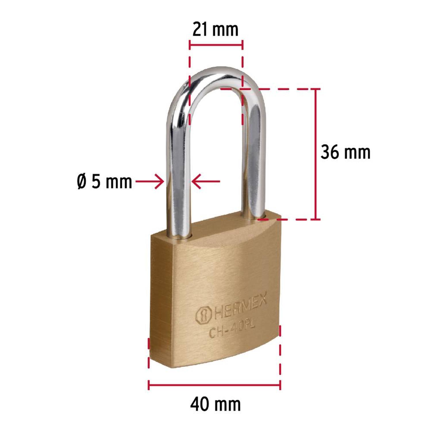 CANDADO DE HIERRO 40 MM ARCO LARGO CON LLAVE TRADICIONAL NIVEL 2 HERMEX 27071 - 3