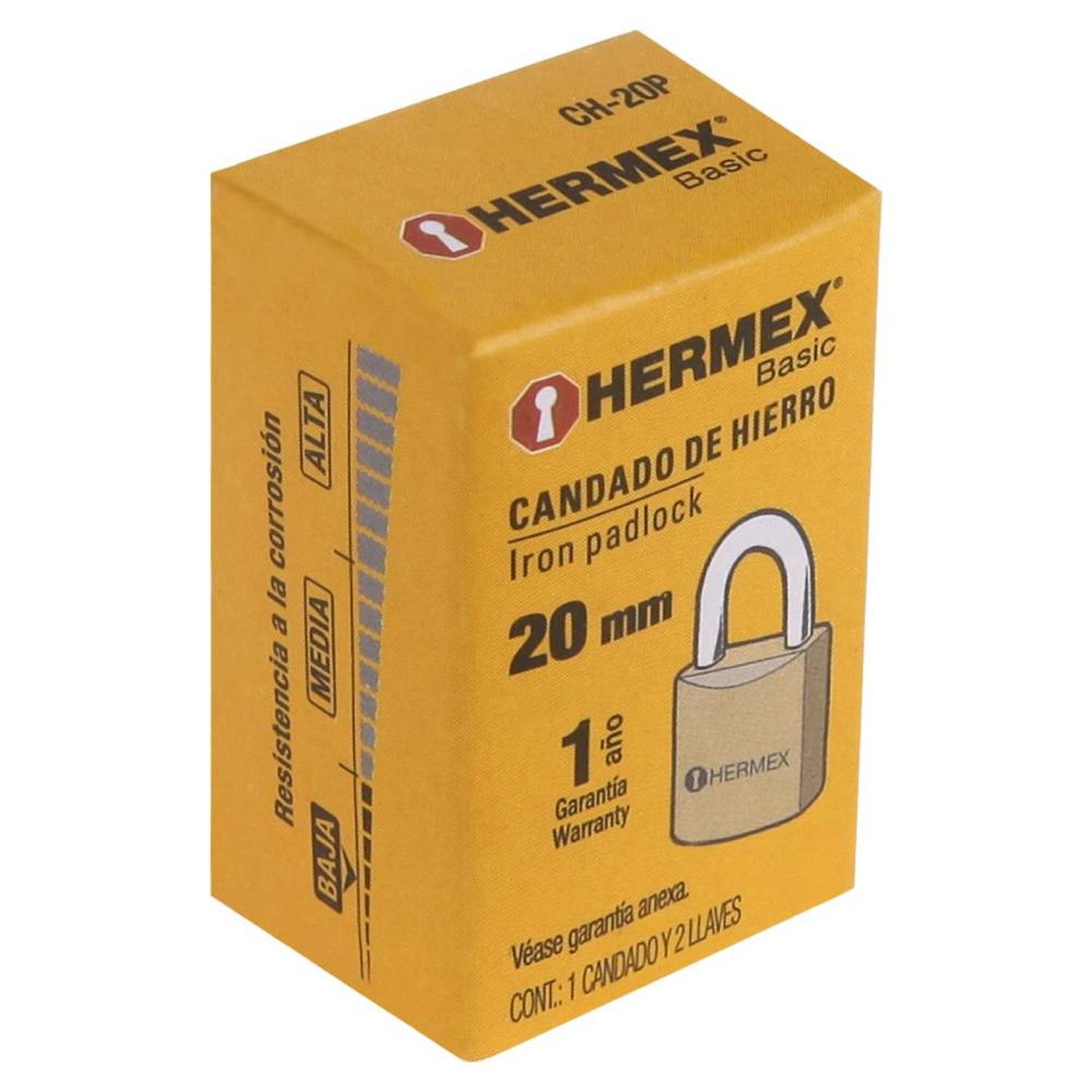 CANDADO DE HIERRO 20 MM ARCO CORTO CON LLAVE TRADICIONAL NIVEL 1 HERMEX 22526 - 2
