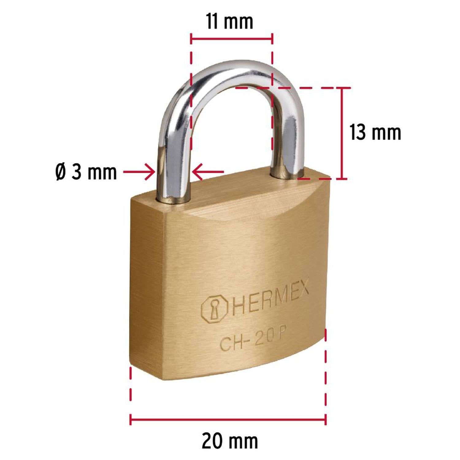 CANDADO DE HIERRO 20 MM ARCO CORTO CON LLAVE TRADICIONAL NIVEL 1 HERMEX 22526 - 3