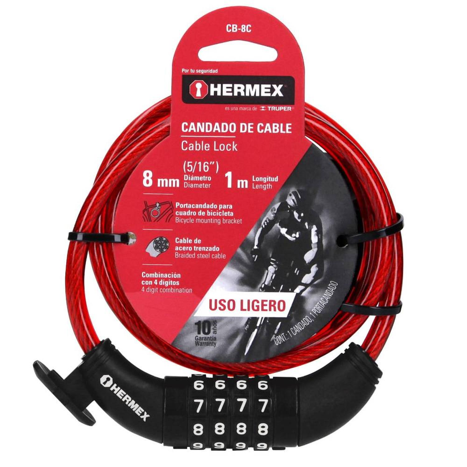 CANDADO DE CABLE DE ACERO 8 MM X 1 M CON COMBINACIÓN HERMEX 43924 - 1