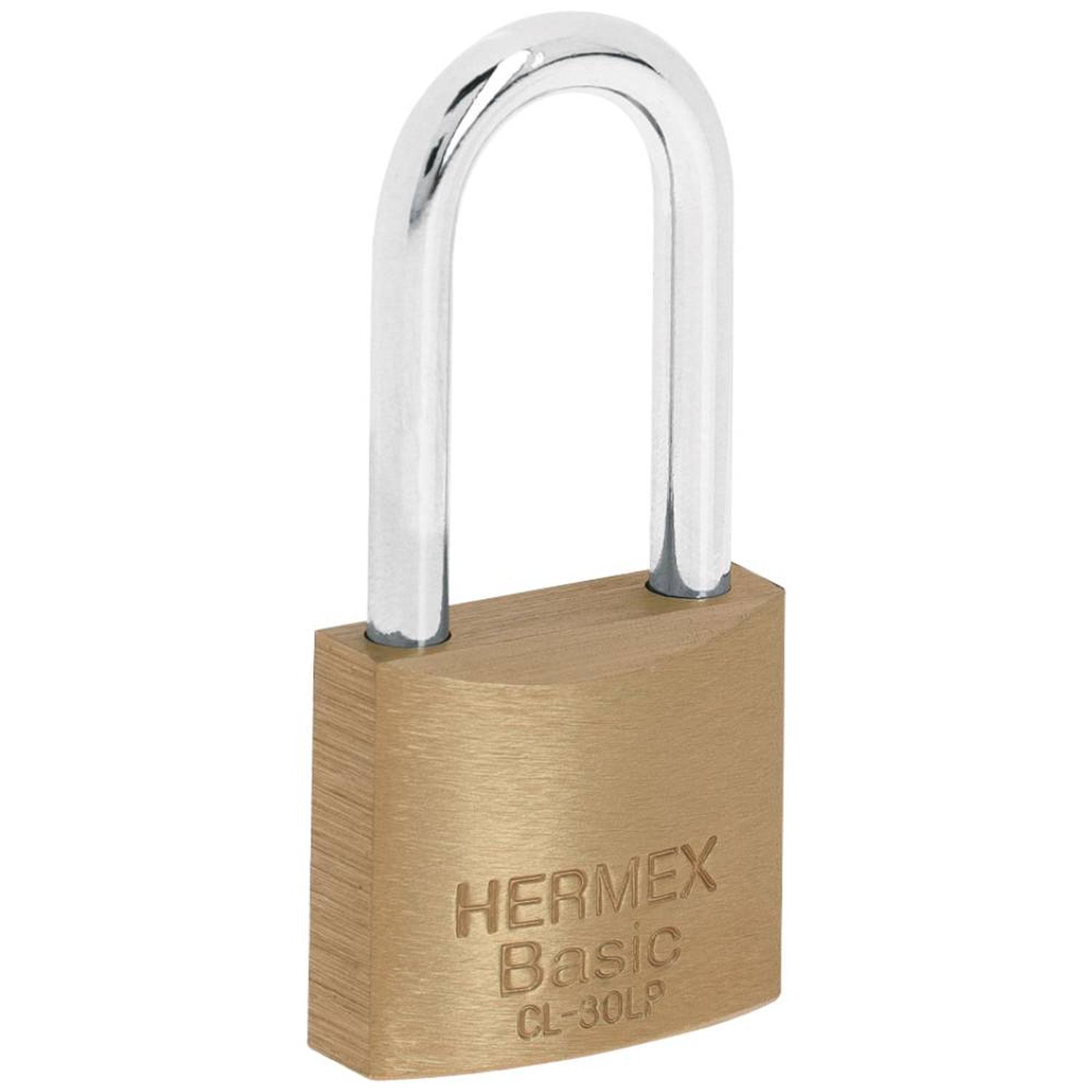 CANDADO DE HIERRO 30 MM ARCO LARGO CON LLAVE TRADICIONAL NIVEL 4 HERMEX 23516 - 1