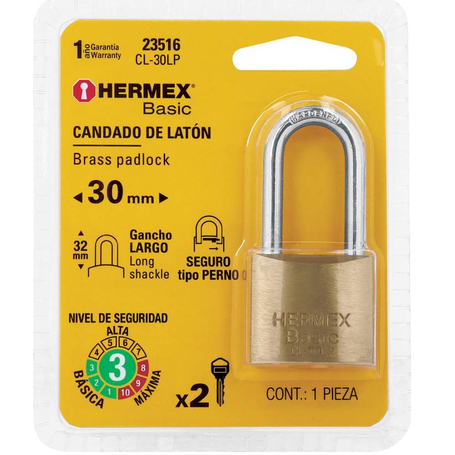 CANDADO DE HIERRO 30 MM ARCO LARGO CON LLAVE TRADICIONAL NIVEL 4 HERMEX 23516 - 2
