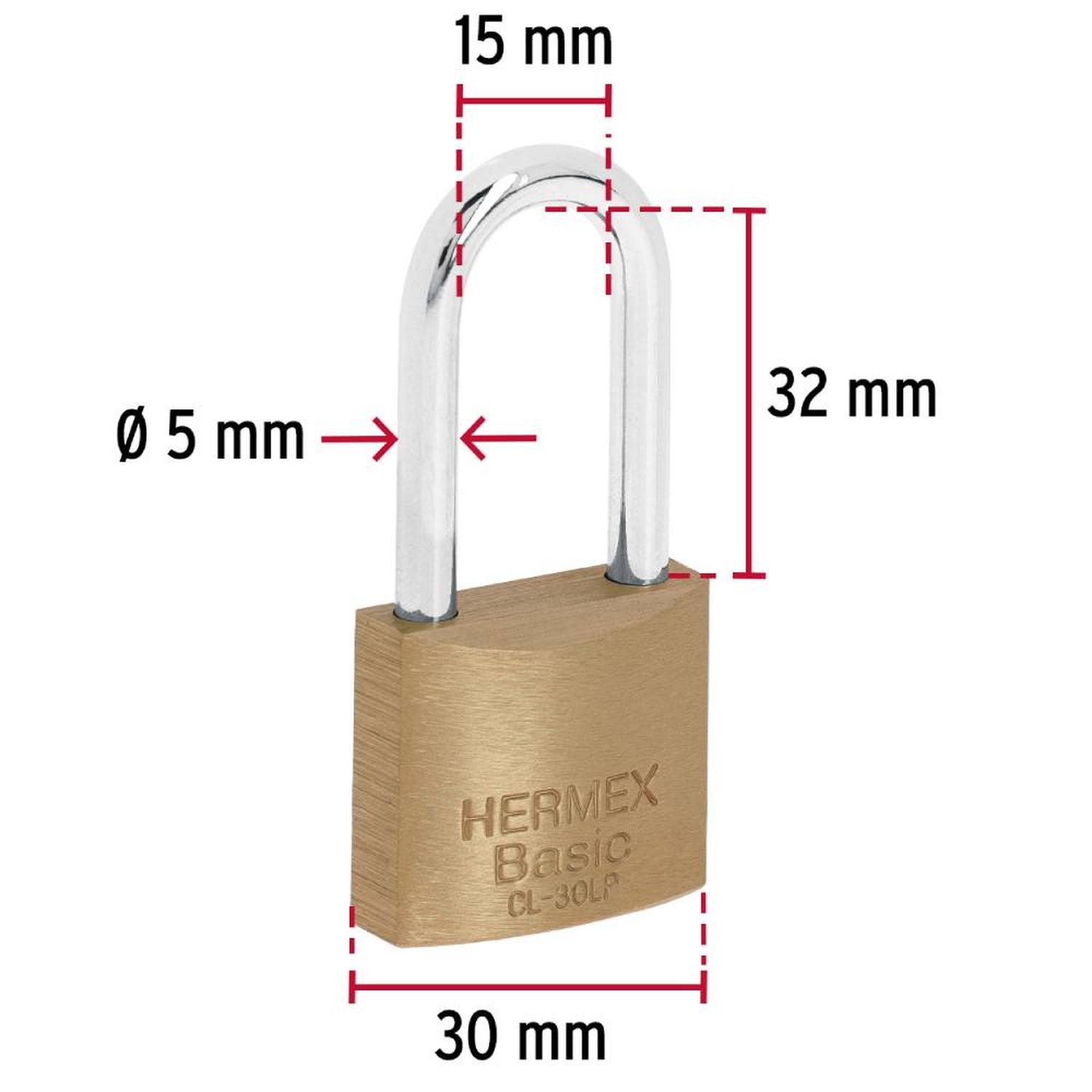 CANDADO DE HIERRO 30 MM ARCO LARGO CON LLAVE TRADICIONAL NIVEL 4 HERMEX 23516 - 4