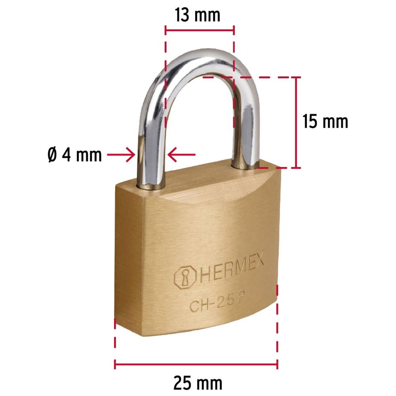 CANDADO DE HIERRO 25 MM ARCO CORTO CON LLAVE TRADICIONAL NIVEL 1 HERMEX 22528 - 2