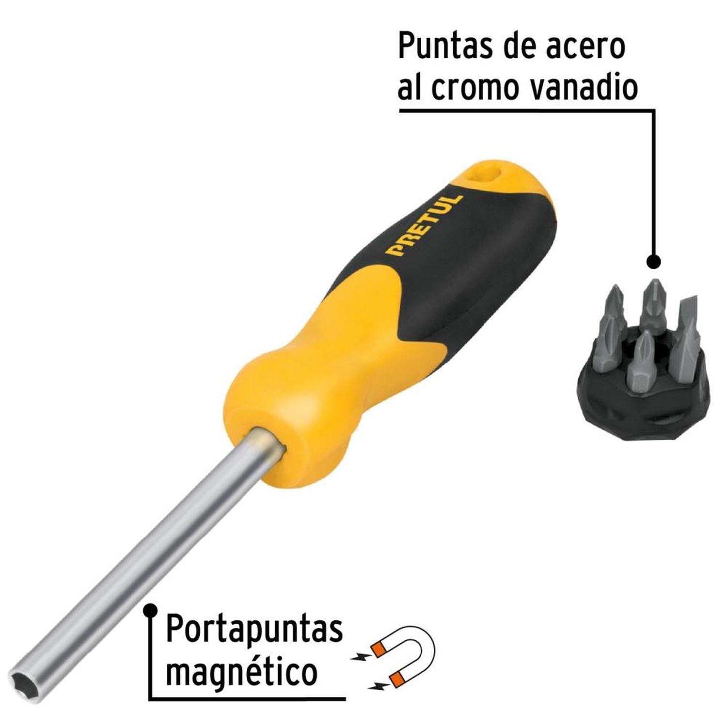 JUEGO DE DESARMADOR DE MATRACA 1/4' + PUNTAS 7 PZ PRETUL 21372 - 5