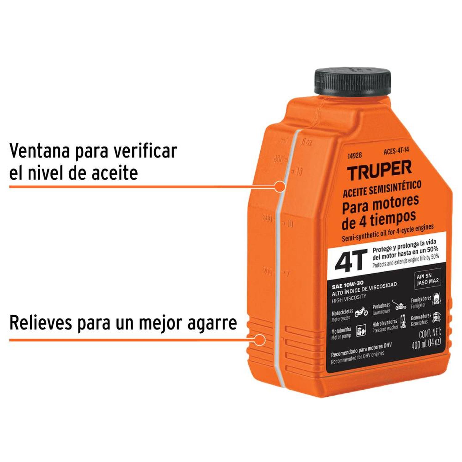ACEITE SEMI-SINTÉTICO PARA MOTOR 4 TIEMPOS 400 ML (14OZ) TRUPER 14928 - 2