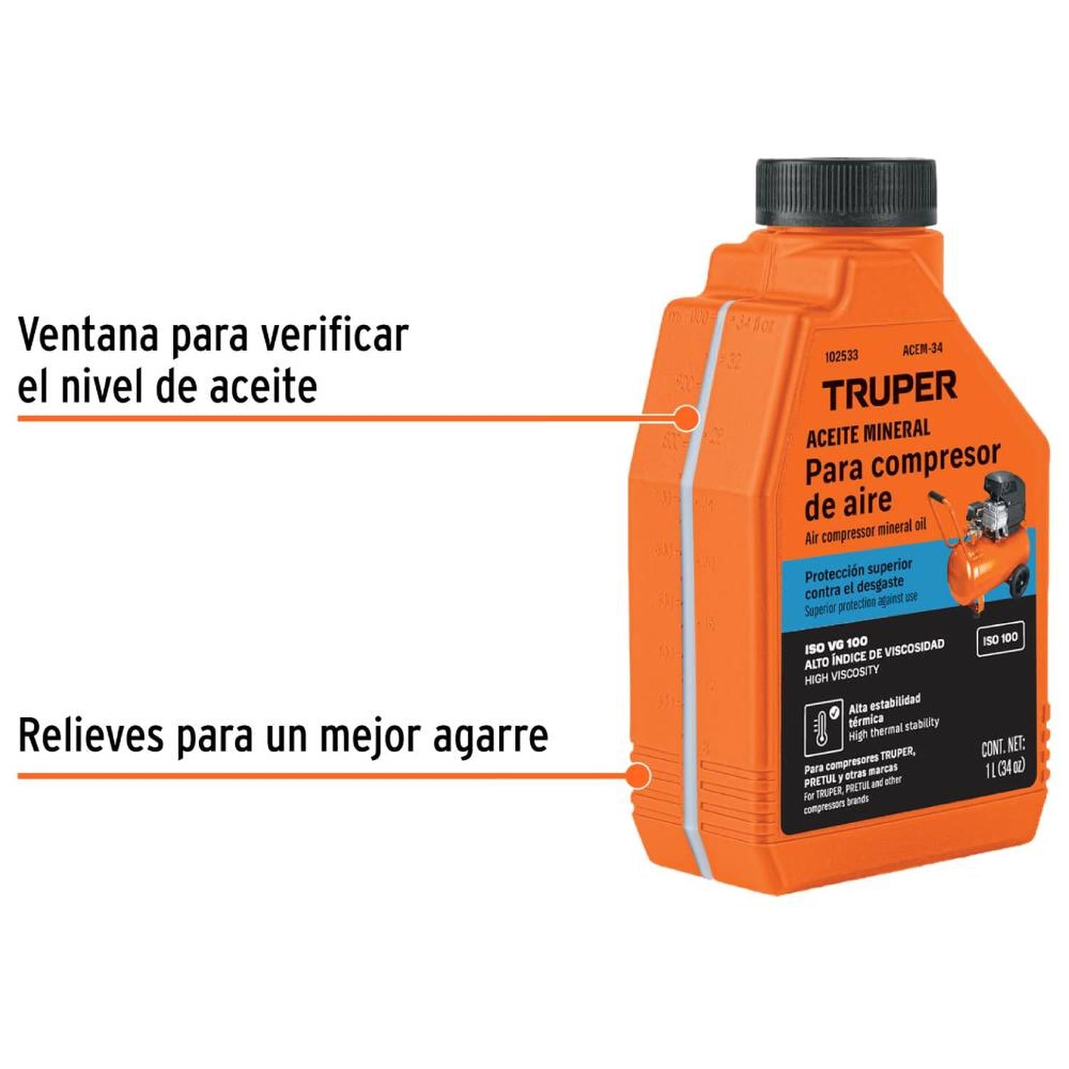 ACEITE MINERAL PARA COMPRESOR 1000 ML (34 OZ) TRUPER 102533 - 2