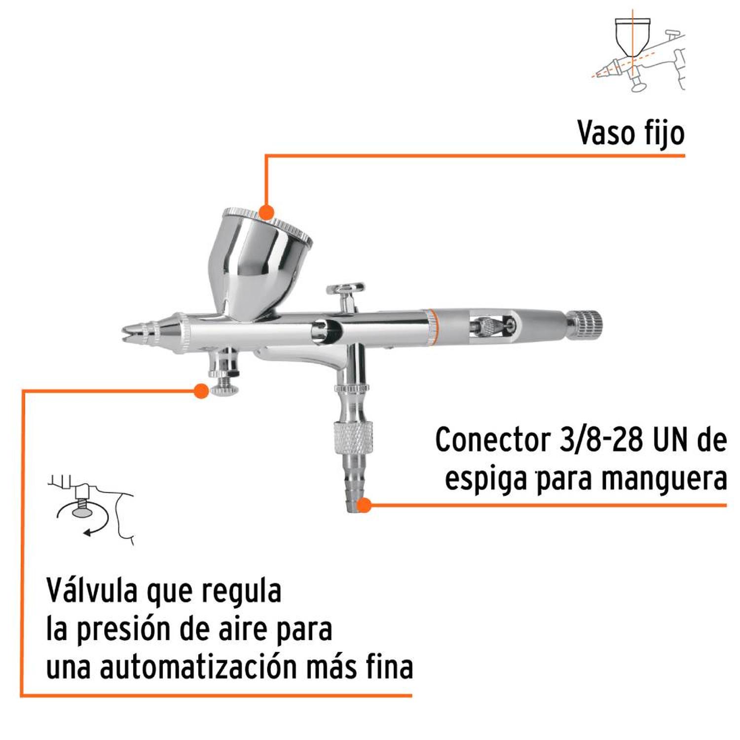 PISTOLA AERÓGRAFICA DE GRAVEDAD 0.3MM CON VASO FIJO 7 ML TRUPER 16020 - 4