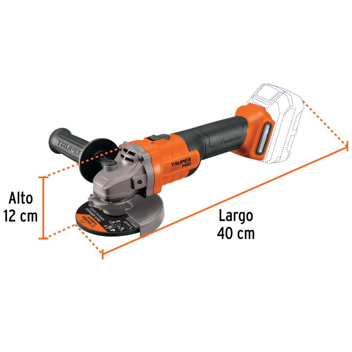 AMOLADORA ANGULAR 4 1/2' 20V BRUSHLESS BARETOOL 7200RPM TRUPER 103255 - 2