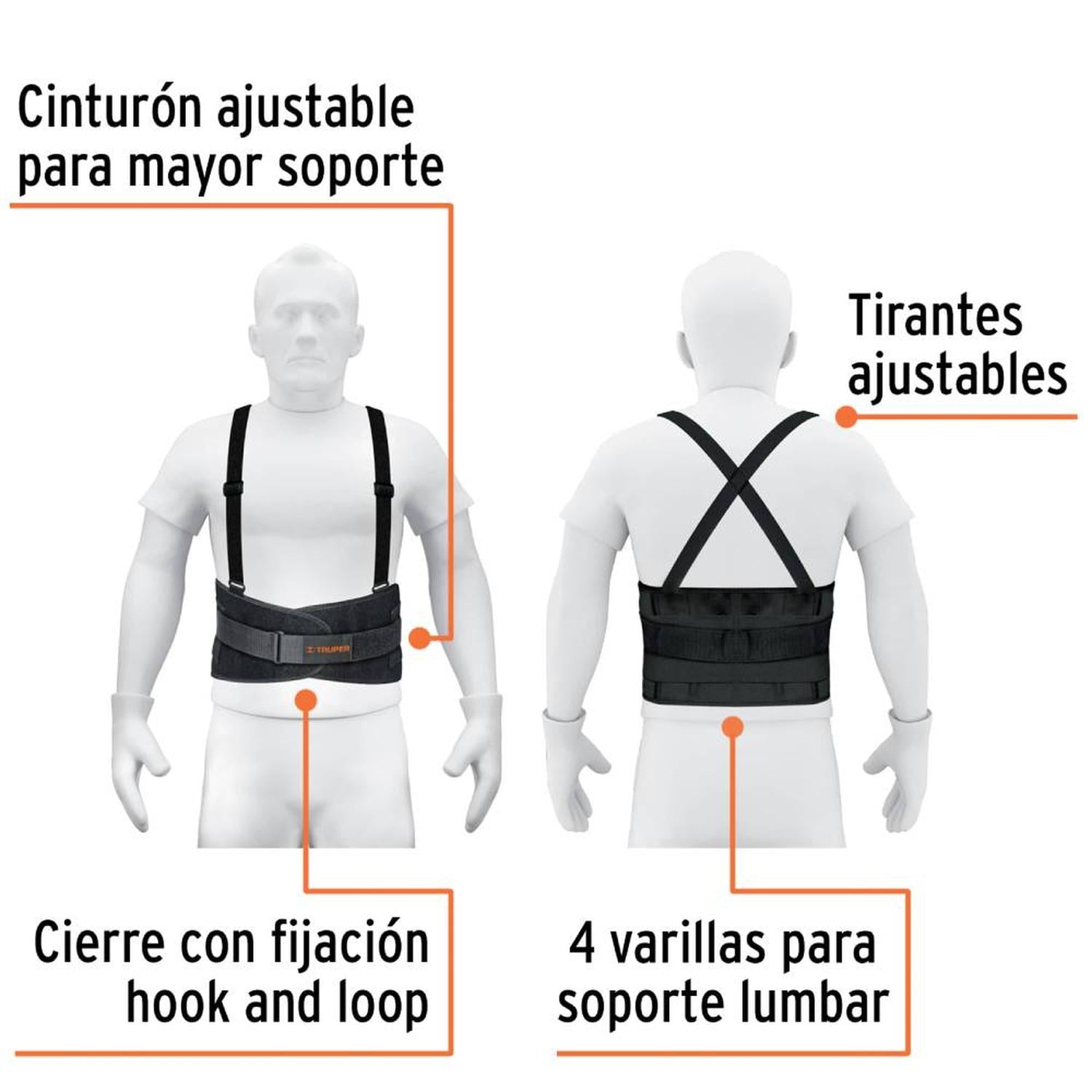 FAJA LUMBAR CON TIRANTES AJUSTABLES Y TERCER CINTURÓN TALLA M TRUPER 14216 - 4