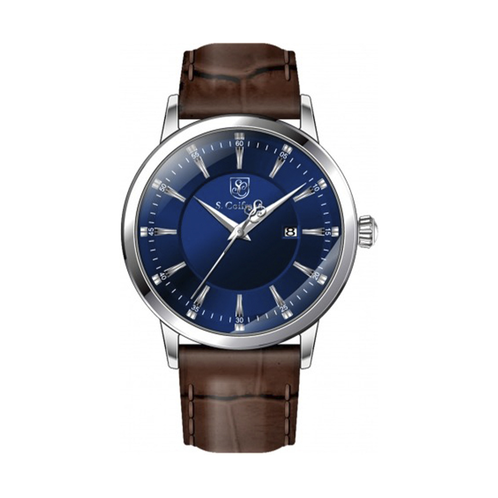 S. Coifman SC0131 – Orologio Uomo Pelle Nera, Quadrante Nero, Movimento Svizzero Al Quarzo