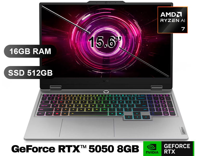 LAPTOP LENOVO LOQ 15APH10, RYZEN7-250, 16GB RAM, 512GB SSD, RTX5050, SIN WINDOWS, 15.6' (83JG007VLM) - 1