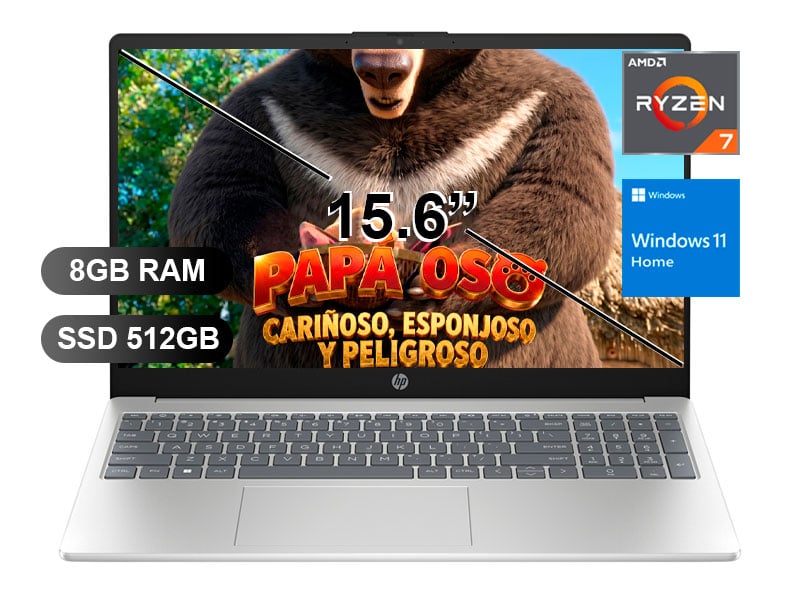 LAPTOP HP 15-FC0287LA RYZEN7- 7730U, 8GB RAM, 512GB SSD, W11H, 15.6' (C92PXLA) - 1