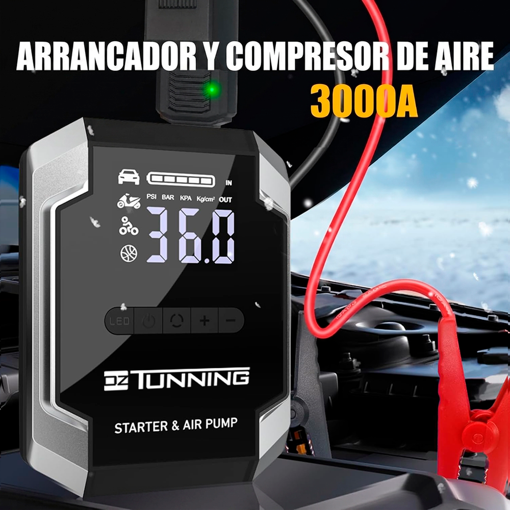 ARRANCADOR DE BATERÍA MULTIFUNCIÓN OZ TUNNING INFLADOR + LINTERNA + POWERBANK - 2