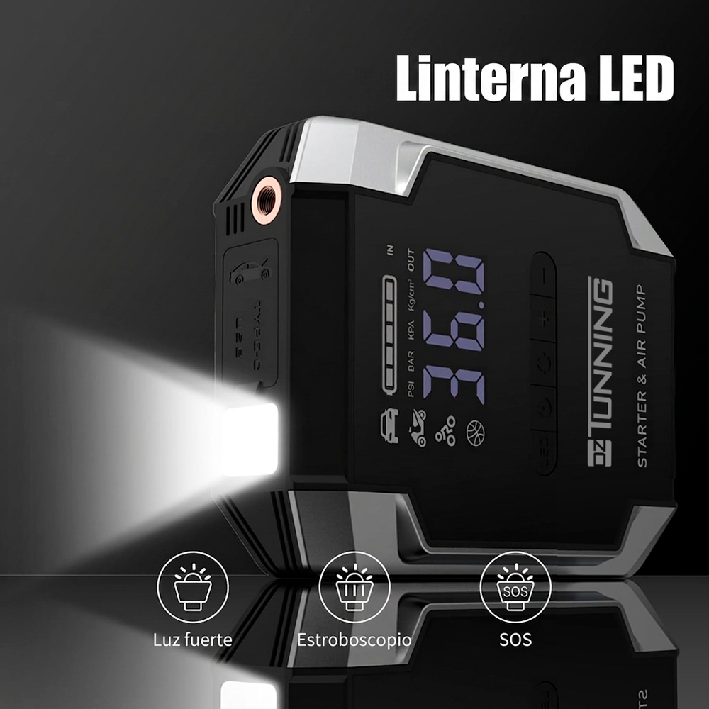 ARRANCADOR DE BATERÍA MULTIFUNCIÓN OZ TUNNING INFLADOR + LINTERNA + POWERBANK - 3