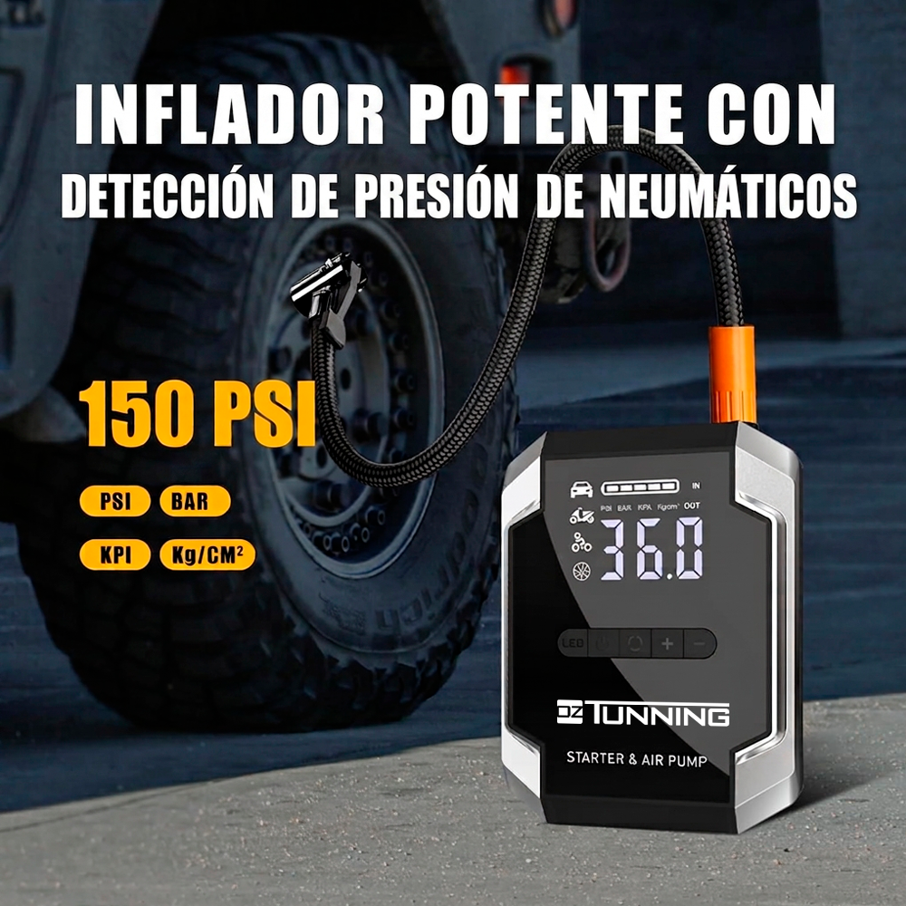 ARRANCADOR DE BATERÍA MULTIFUNCIÓN OZ TUNNING INFLADOR + LINTERNA + POWERBANK - 4