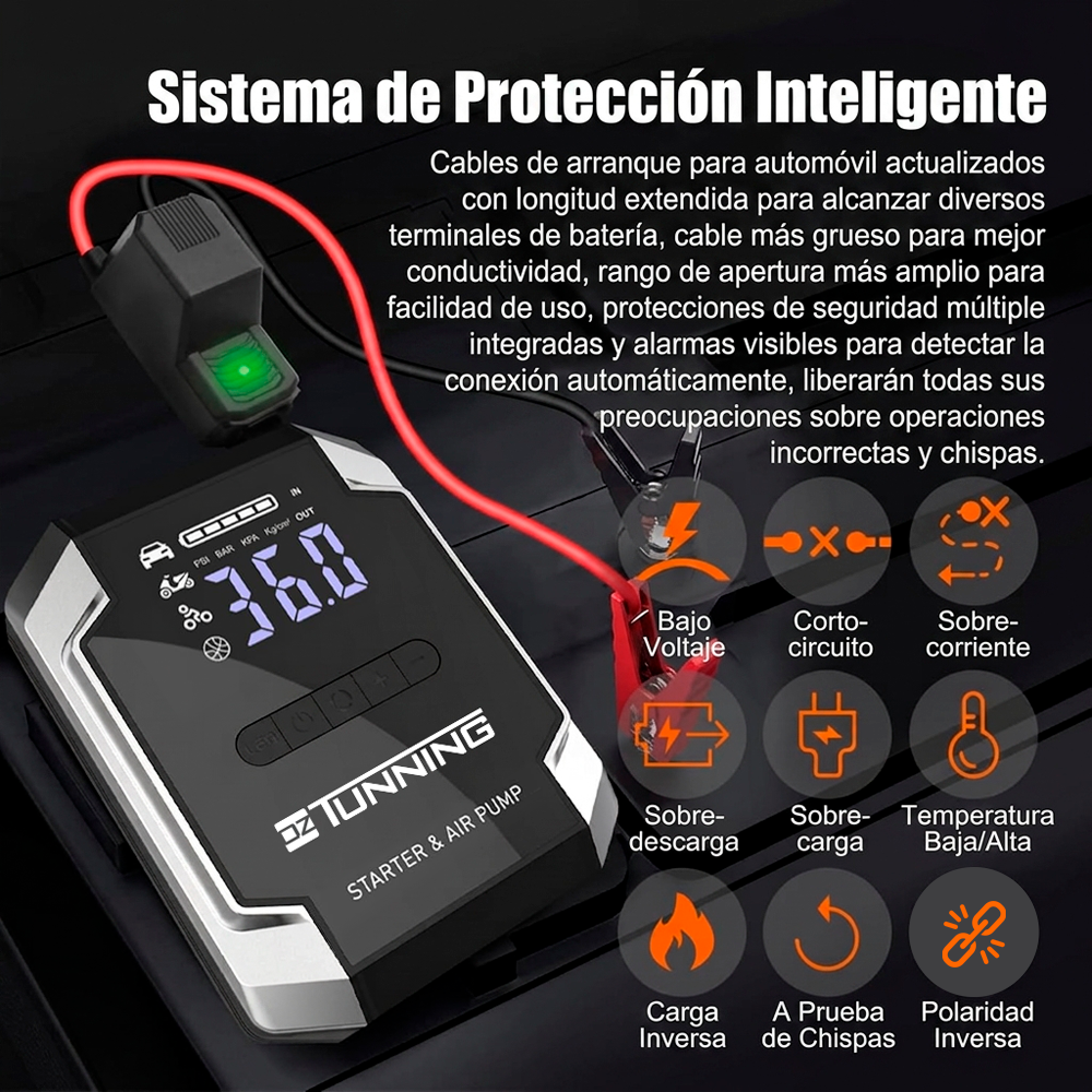 ARRANCADOR DE BATERÍA MULTIFUNCIÓN OZ TUNNING INFLADOR + LINTERNA + POWERBANK - 6