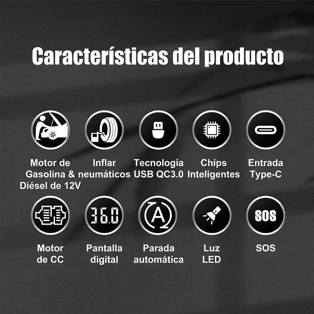 ARRANCADOR DE BATERÍA MULTIFUNCIÓN OZ TUNNING INFLADOR + LINTERNA + POWERBANK - 8