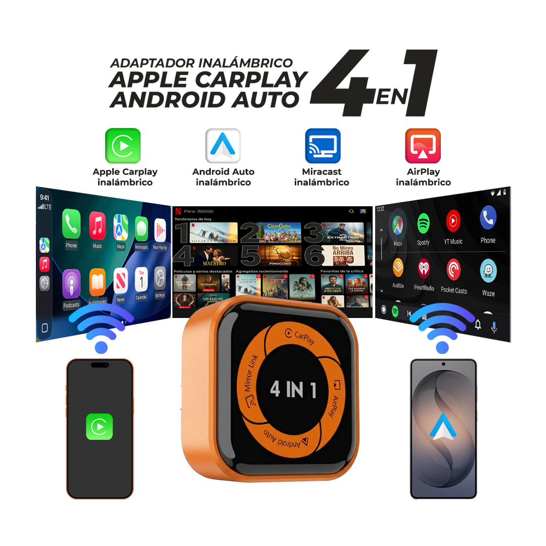 ADAPTADOR INALÁMBRICO 4 EN 1 CARPLAY/ANDROID AUTO 5GHZ BT 5.4 OZ TUNNING - 1