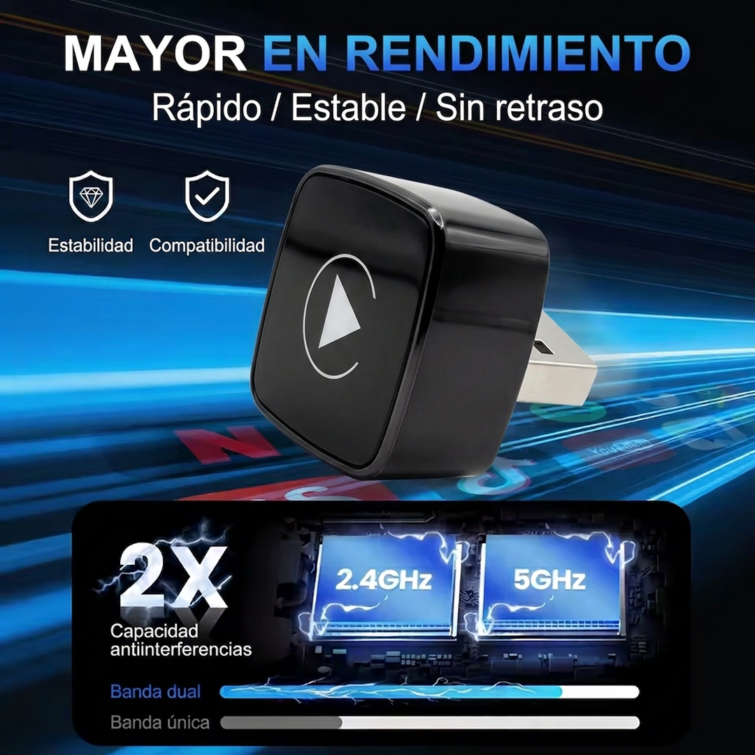 ADAPTADOR INALÁMBRICO CARPLAY/ANDROID AUTO 2.4 GHZ + 5GHZ BT 5.2 OZ TUNNING - 6