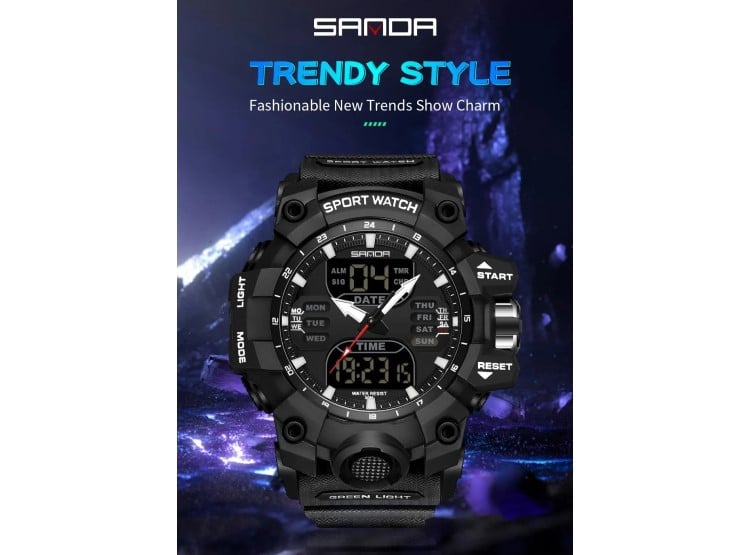 RELOJ SANDA HOMBRE ANÁLOGO DIGITAL 6126 NEGRO - 4