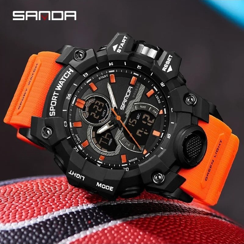 RELOJ DEPORTIVO SANDA 6198 ANÁLOGO-DIGITAL NARANJA - 2
