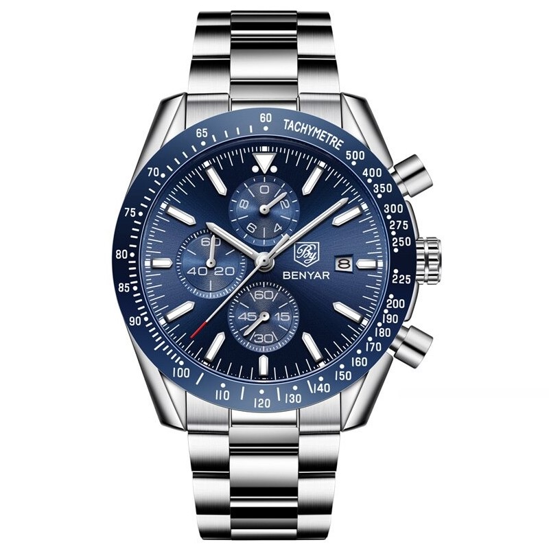 RELOJ HOMBRE LUJO BENYAR 5140 CRONÓGRAFOS AZUL - 1