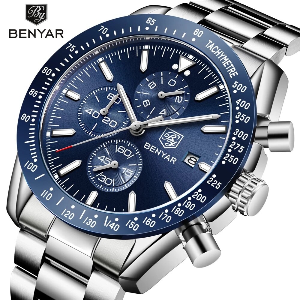 RELOJ HOMBRE LUJO BENYAR 5140 CRONÓGRAFOS AZUL - 2