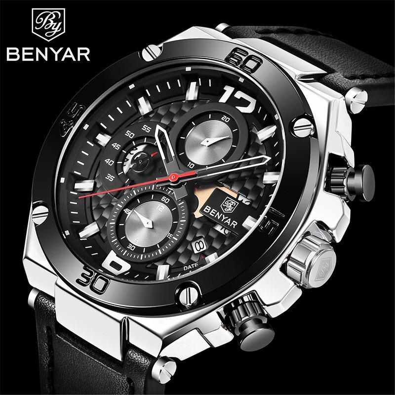 RELOJ HOMBRE BENYAR 5151 CRONÓGRAFOS CORREA CUERO - 2