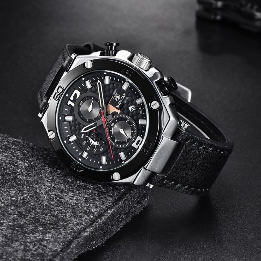 RELOJ HOMBRE BENYAR 5151 CRONÓGRAFOS CORREA CUERO - 3