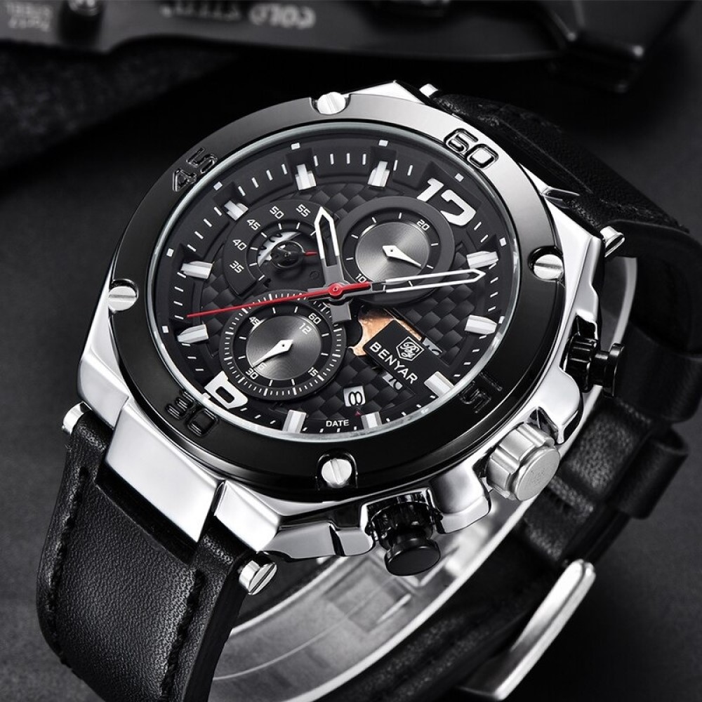 RELOJ HOMBRE BENYAR 5151 CRONÓGRAFOS CORREA CUERO - 4