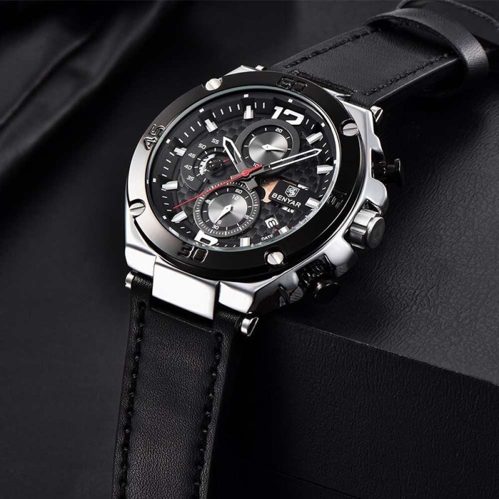 RELOJ HOMBRE BENYAR 5151 CRONÓGRAFOS CORREA CUERO - 5