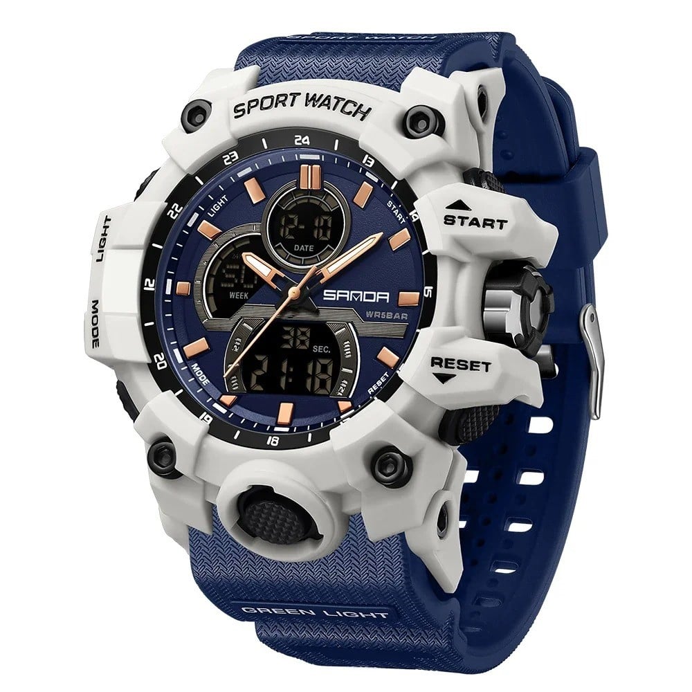 RELOJ DEPORTIVO SANDA 6198 ANÁLOGO-DIGITAL BLANCO - 1