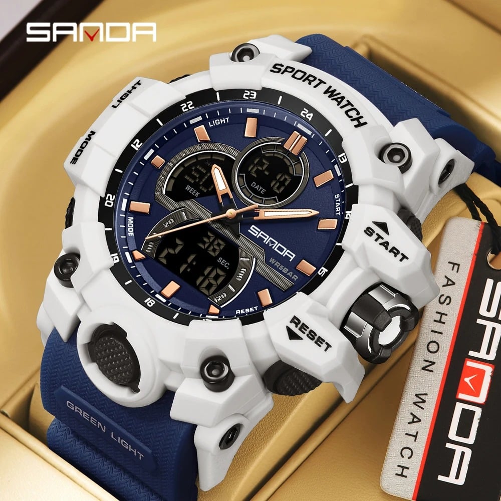 RELOJ DEPORTIVO SANDA 6198 ANÁLOGO-DIGITAL BLANCO - 2