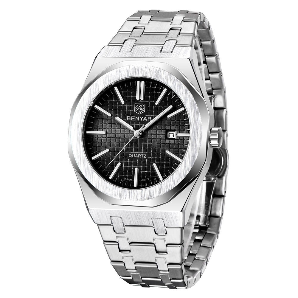 RELOJ HOMBRE LUJO BENYAR 5156 METÁLICO OCTOGONAL NEGRO - 1