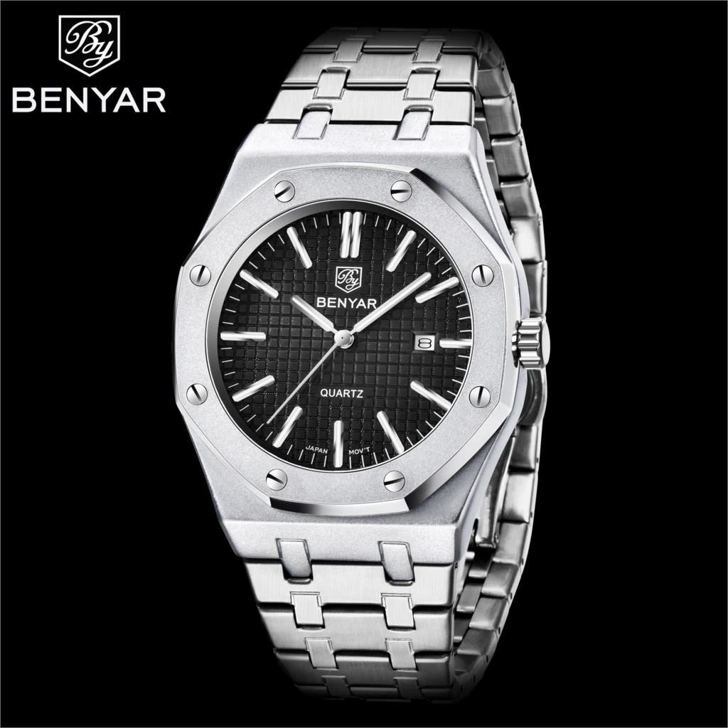 RELOJ HOMBRE LUJO BENYAR 5156 METÁLICO OCTOGONAL NEGRO - 3