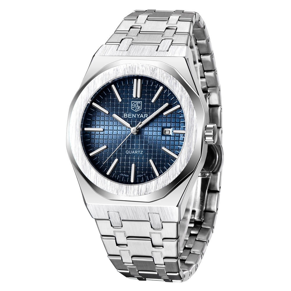 RELOJ HOMBRE LUJO BENYAR 5156 METÁLICO OCTOGONAL AZUL - 1